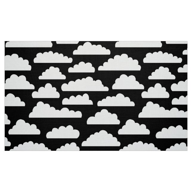 Tissu Motif de nuages fluides - Blanc sur noir (Fat Quarter)