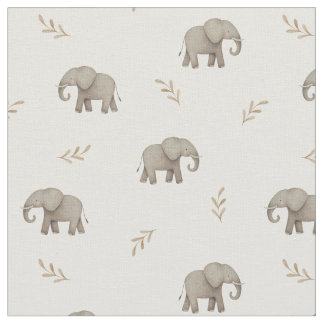 Tissu Motif de nursery éléphants à l'aquarelle neutre