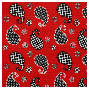 Tissu Motif de Paisley, rouge-foncé, noir et blanc