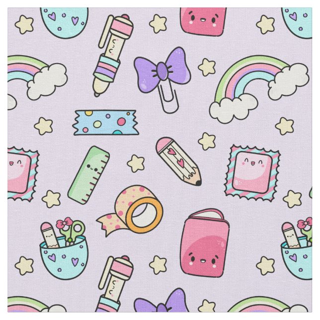 Tissu Motif de papeterie Kawaii (Fermer)