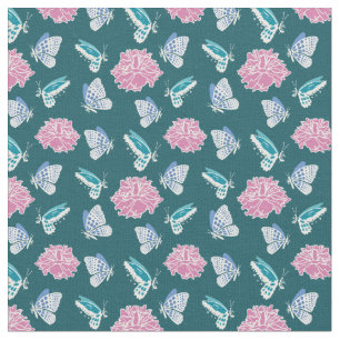 Tissu Motif De Papillons Et De Fleur Rose