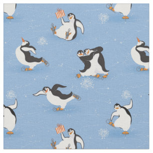 Tissu Motif de patinage de pingouins