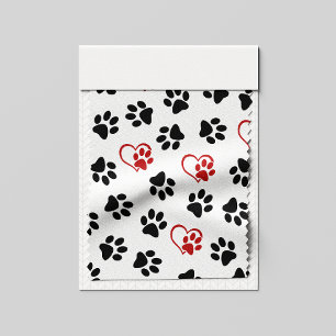 Tissu Motif de pattes, pattes noires, pattes rouges, cœu