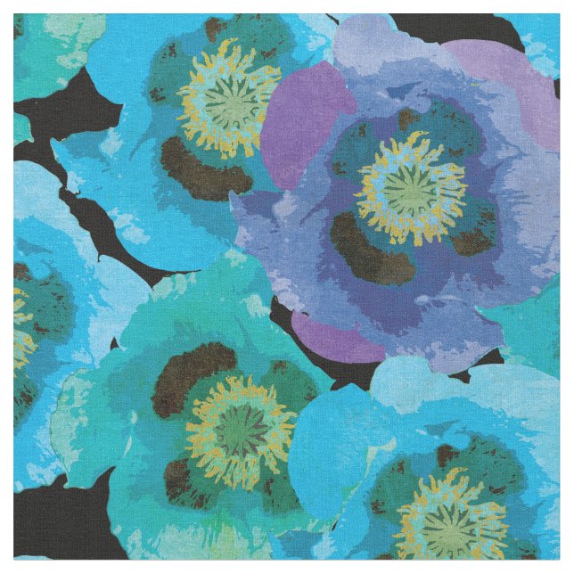 Tissu Motif de pavots bleus (Fermer)
