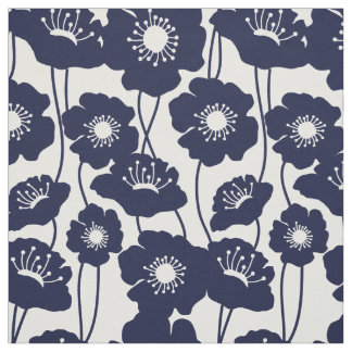 Tissu Motif de pavots de bleu marine