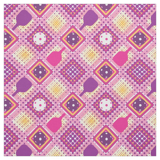Tissu Motif de Pickleball - violet, rose, jaune (Échantillon)