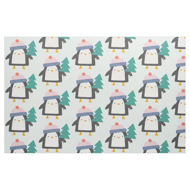 Tissu Motif de pingouin de Noël mignon en Monnaie Turquo (Fat Quarter)