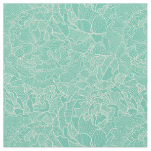 Tissu Motif de pivoine de turquoise