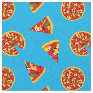 Tissu Motif de pizza sur bleu