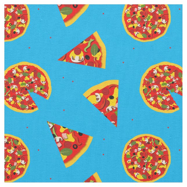 Tissu Motif de pizza sur bleu (Fermer)