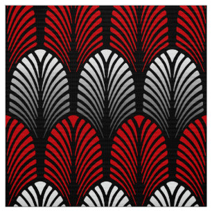 Tissu Motif de plume d'art déco, gris argenté et rouge