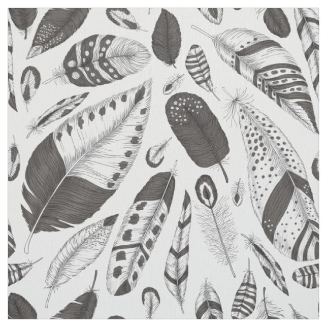 Tissu Motif de plumes noir et blanc (Échantillon)