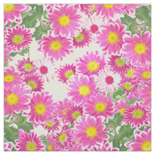 Tissu Motif de pois floral rose de marguerites blanches
