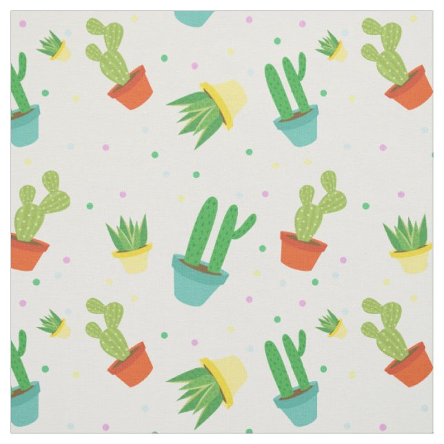 Tissu Motif de pois succulent mignon de cactus (Échantillon)