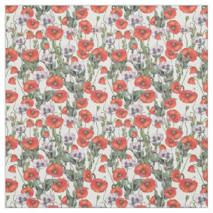 Tissu Motif de Poppies rouges et violettes