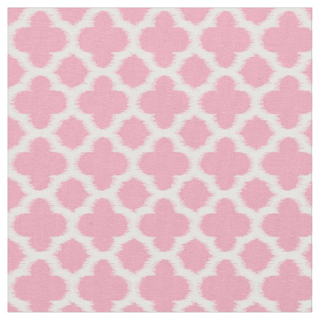 Tissu Motif de Quatrefoil blanc Rose rose vif (Fermer)