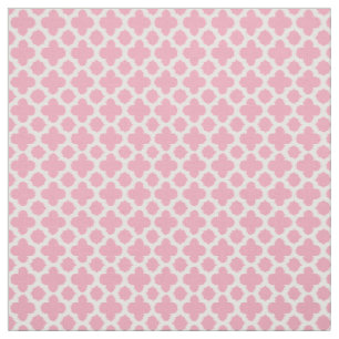 Tissu Motif de Quatrefoil blanc Rose rose vif