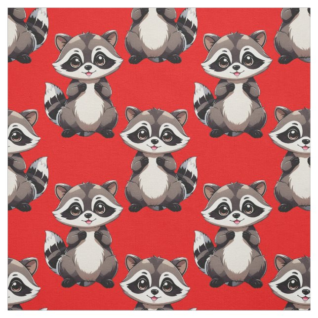 Tissu Motif de Raton laveur Rouge  (Échantillon)