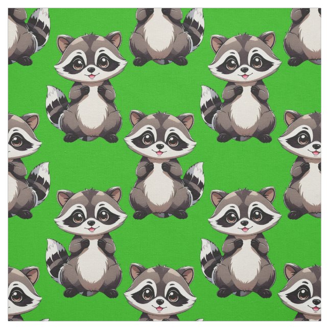 Tissu Motif de Raton Laveur Vert  (Échantillon)