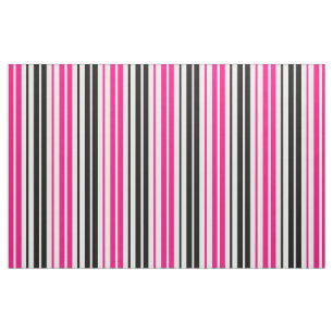 Tissu Motif de rayures roses noires et blanches 