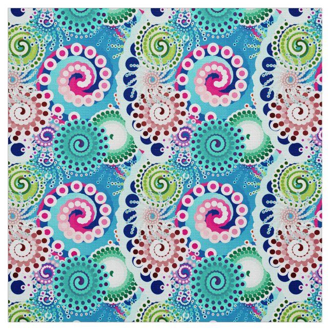Tissu Motif de remous de fractale, turquoise, rose, (Échantillon)