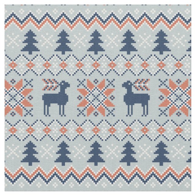 Tissu Motif de rennes de Noël bleu brun (Fermer)