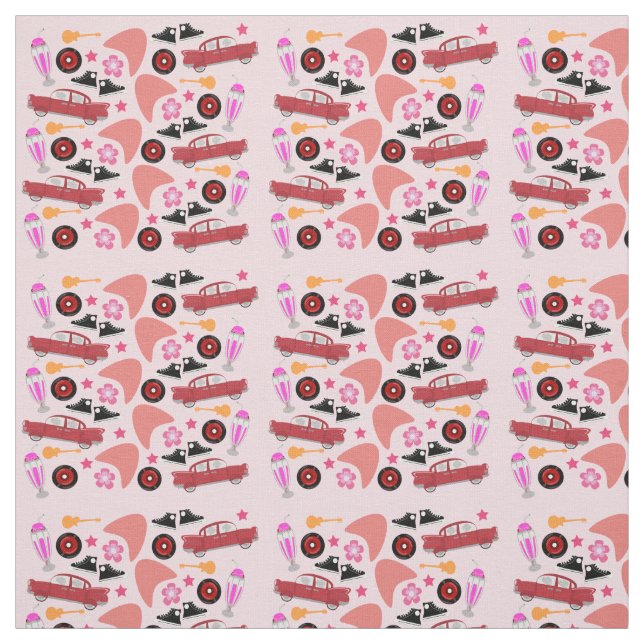 Tissu Motif de rose d'années '50 d'amusement (Échantillon)