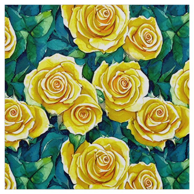 Tissu Motif de Rose d'aquarelle jaune (Échantillon)
