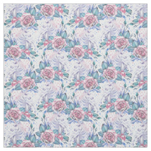 Tissu Motif de rose de rose et de bleu