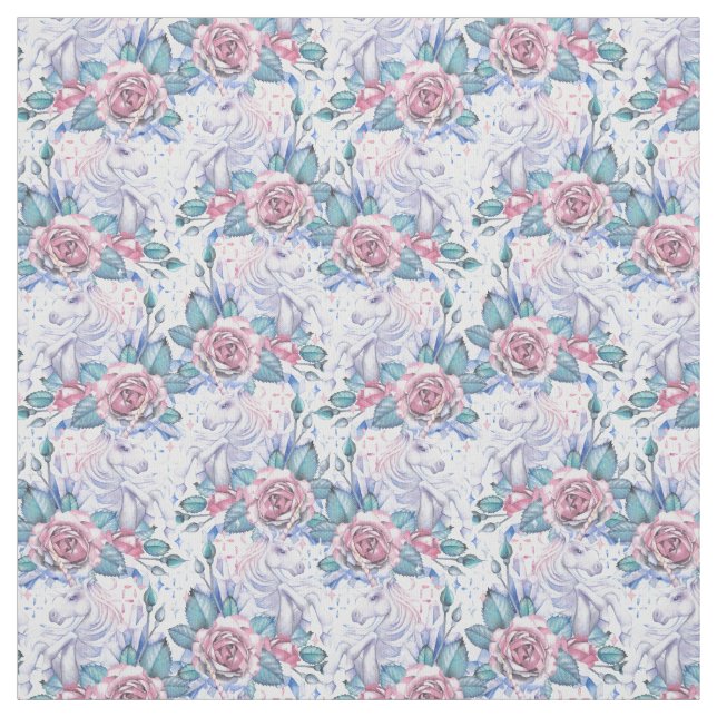 Tissu Motif de rose de rose et de bleu (Échantillon)
