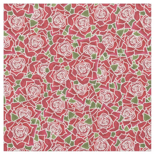 Tissu Motif de Roses Rouges Romantiques (Fermer)