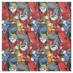 Tissu Motif de scooter de chats et de chiens