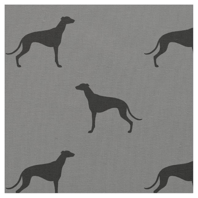 Tissu Motif de silhouettes de chien de lévrier gris et (Fermer)