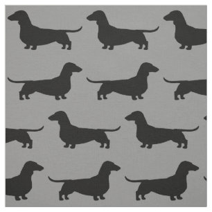 Tissu Motif de silhouettes de chien de teckel gris et