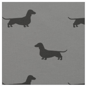 Tissu Motif de silhouettes de teckel gris et noir