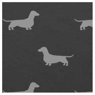 Tissu Motif de silhouettes de teckel gris et noir