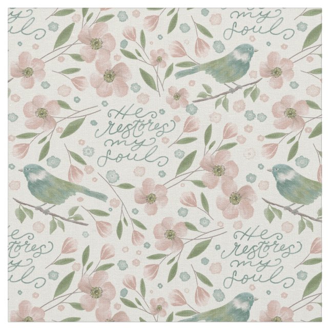 Tissu Motif de source botanique 'Il restaure mon âme' (Fermer)