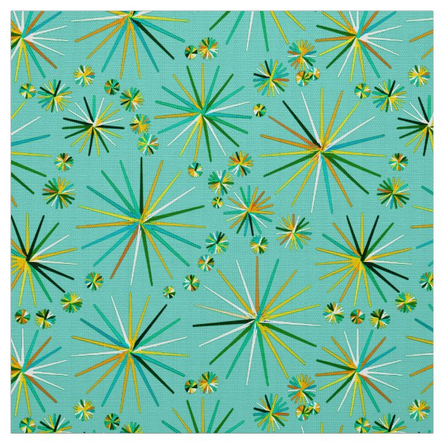 Tissu Motif de Spoutnik de la moitié du siècle, vert de (Échantillon)