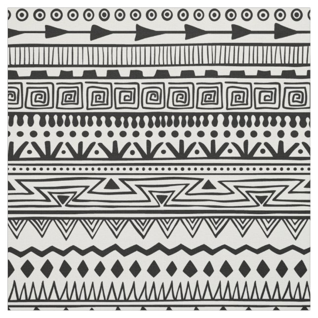 Tissu Motif de style aztèque motif noir blanc (Échantillon)