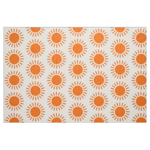 Tissu Motif de Sun - orange sur le blanc