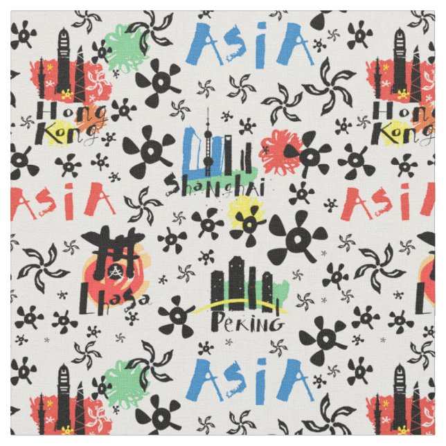 Tissu Motif de symboles de l'Asie | (Fermer)
