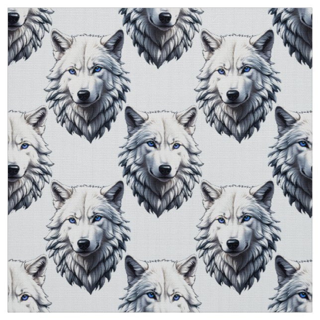 Tissu Motif de tête de loup blanc - Blanc (Échantillon)