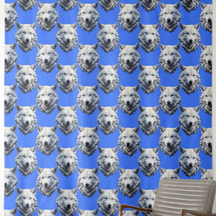 Tissu Motif de tête de loup blanc Design bleu
