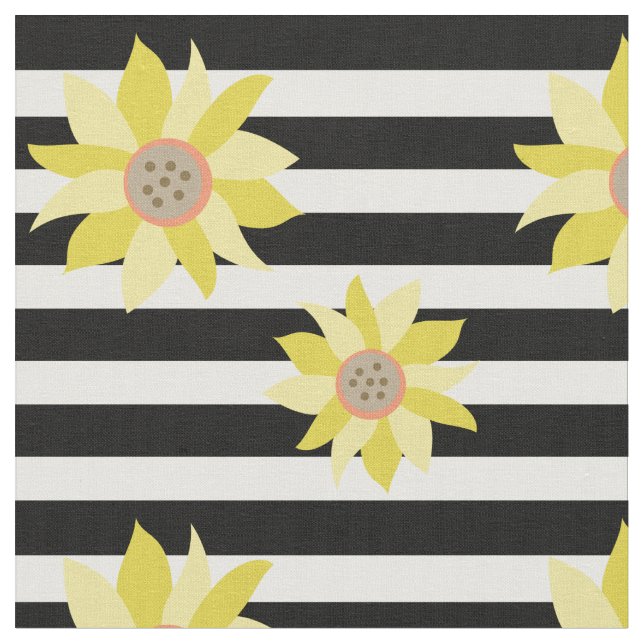 Tissu Motif de tournesol noir et blanc (Fermer)