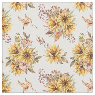 Tissu Motif de tournesols aquarelle