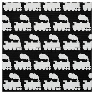 Tissu Motif de train à vapeur - Blanc sur noir