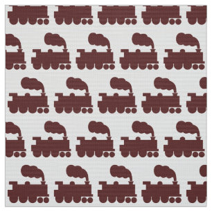 Tissu Motif de train à vapeur - Brown foncé sur blanc