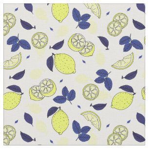 Tissu Motif de tranches de citron bleu méditerranéen