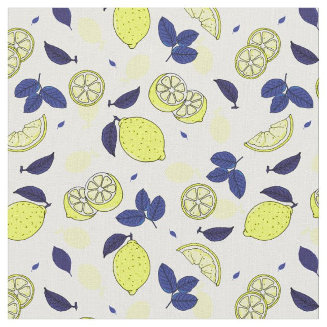Tissu Motif de tranches de citron bleu méditerranéen (Fermer)