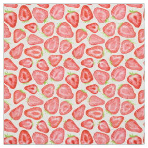 Tissu Motif de tranches de fraise d'aquarelle